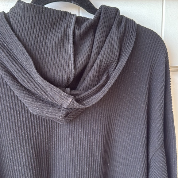 ALO Yoga Muse Cropped Ribbed Hoodie Sweatshirt Black XS - Picture 7 of 7